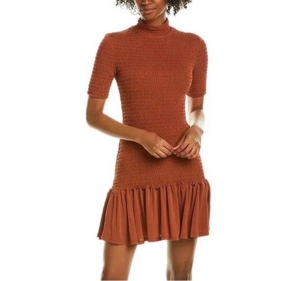 A.L.C. Dresses & Skirts - A.L.C. Aston Brown Rust Smocked Mini Dress with Ruffle Hem